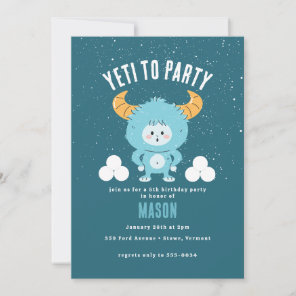 Winter Birthday Blue Boy Snow "Yeti to Party" Invitation