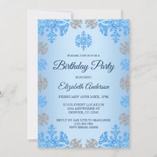 Winter Birthday Ice Blue Silver Snowflake Invitation
