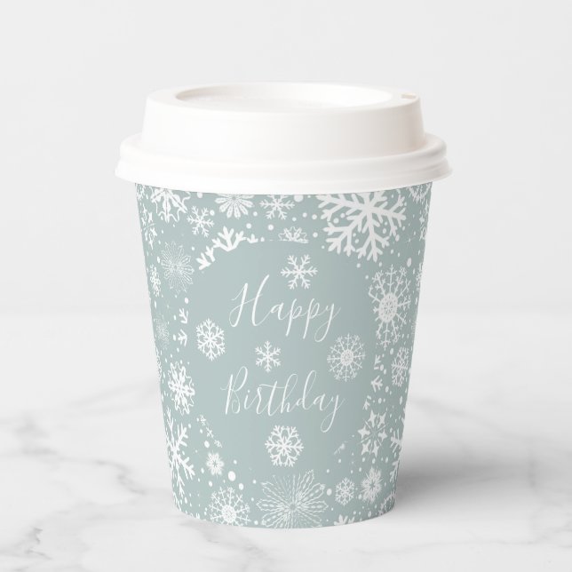 Winter Birthday Paper Cups Happy Birthday Snow (Front)