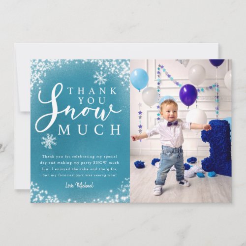 Winter Birthday Party Boy Photo Thank You Card