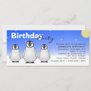 Winter Birthday Party Invitation w/ Baby Penguins