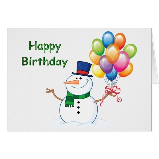 cute winter birthday snowman holding balloons with the text...Happy Birthda...