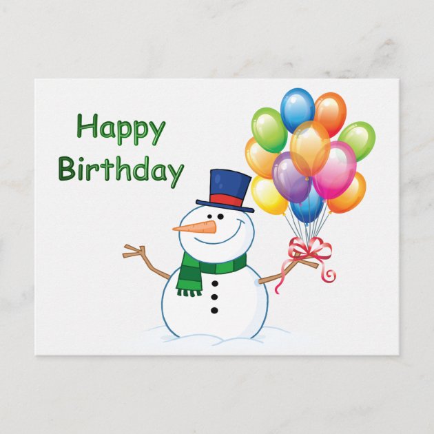 Winter Birthday Snowman Postcard | Zazzle