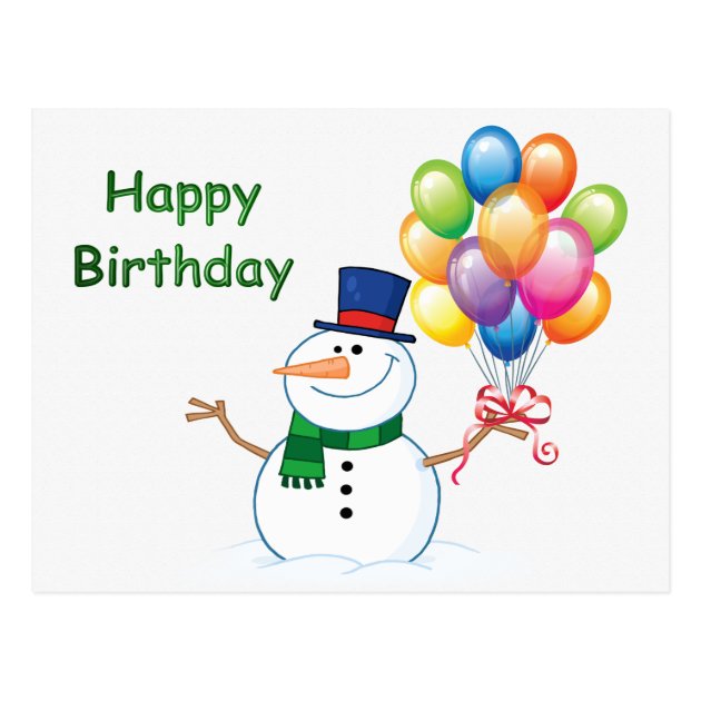 Winter Birthday Snowman Postcard | Zazzle.com