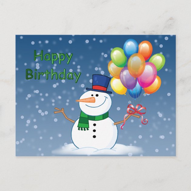 Winter Birthday Snowman Postcard | Zazzle