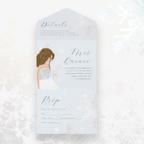 Winter Birthday Snowy Quinceanera 15 Years Blue All In One Invitation