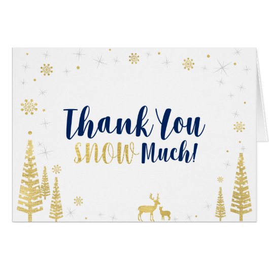 Winter Birthday Thank You Card - Black & Gold (Front Horizontal)