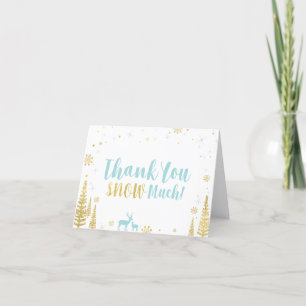 Winter Birthday Thank You Card - Minty Blue & Gold