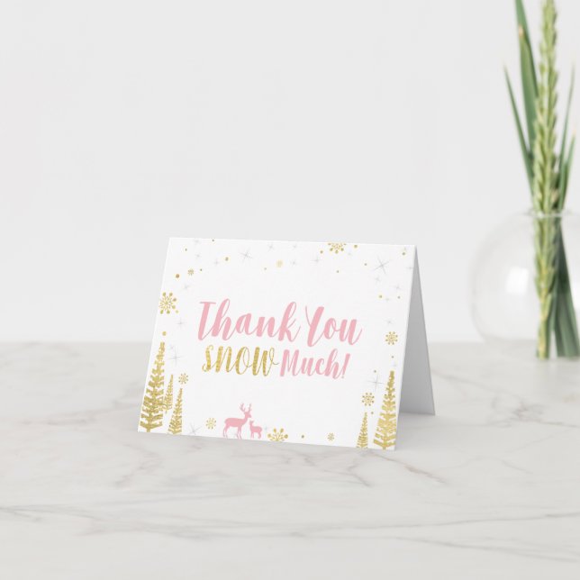 Winter Birthday Thank You Card - Pink & Gold (Front)