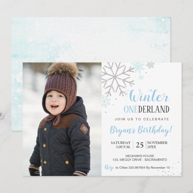 Winter Birthday wonederland photo invitation (Front/Back)