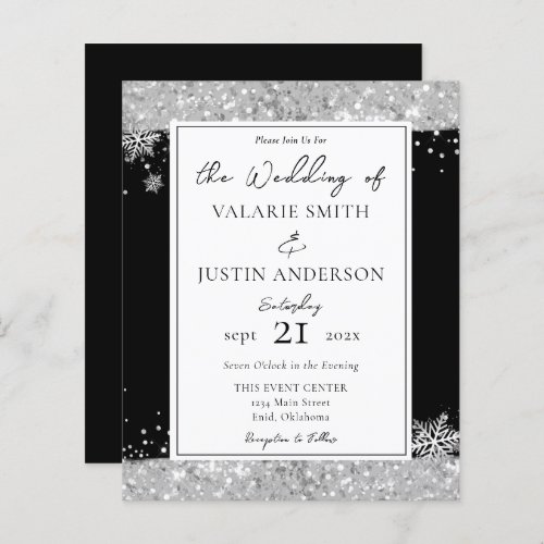 Winter Black and Silver Glitter Wedding Invitation