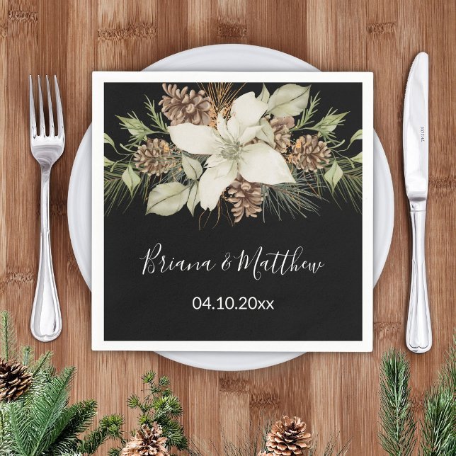 Winter Black and White Elegant Script Wedding Napkins (Creator Uploaded)