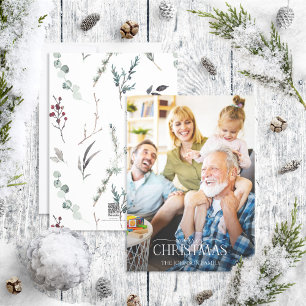 Winter Black Botanical Merry Christmas Photo Holid Holiday Card