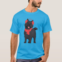 Winter Black Cairn Terrier Dog with Red Ear Muff T-Shirt