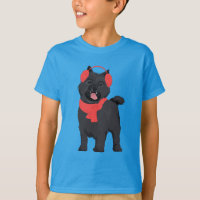 Winter Black Cairn Terrier Dog with Red Ear Muff T-Shirt