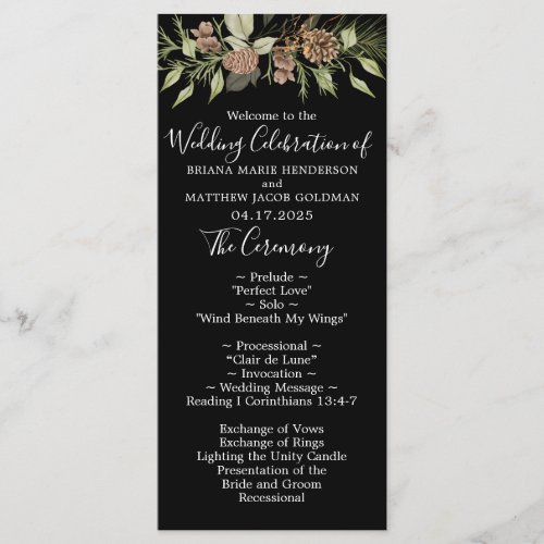 Winter Black Elegant Script Wedding Program