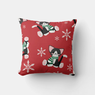 Winter Black Kitty Throw Pillow