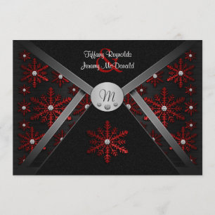 Winter Black & Red Snowflake Wedding Invitations
