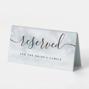 Winter Black Script Wedding Reserved Table Tent