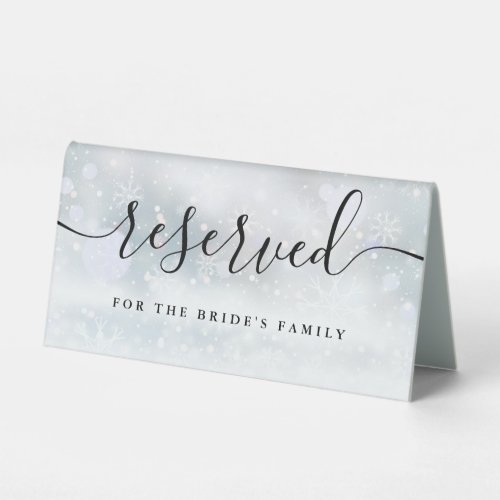 Winter Black Script Wedding Reserved Table Tent Sign