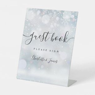 Winter Black Signature Script Guest Book Pedestal Sign