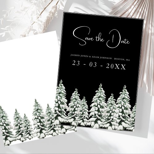 Winter Black Snow Christmas Trees Wedding Save The Date