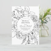 Winter Black White Minimalist Floral Bridal Shower Invitation (Standing Front)