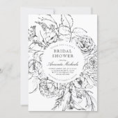 Winter Black White Minimalist Floral Bridal Shower Invitation (Front)