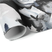 Winter Black White Mountain Deer Pine Watercolor Wrapping Paper (Roll Corner)