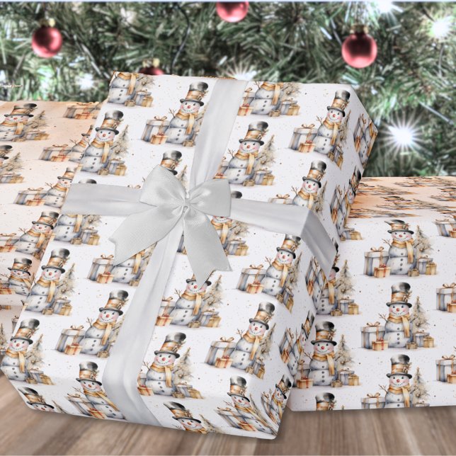 Winter Black White Snowman Christmas Wrapping Paper (Black White Winter Snowman Christmas Wrapping Paper)