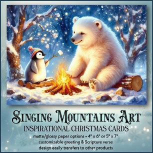 Winter Blessings Bear Penguin KJV Verse Christmas Holiday Card