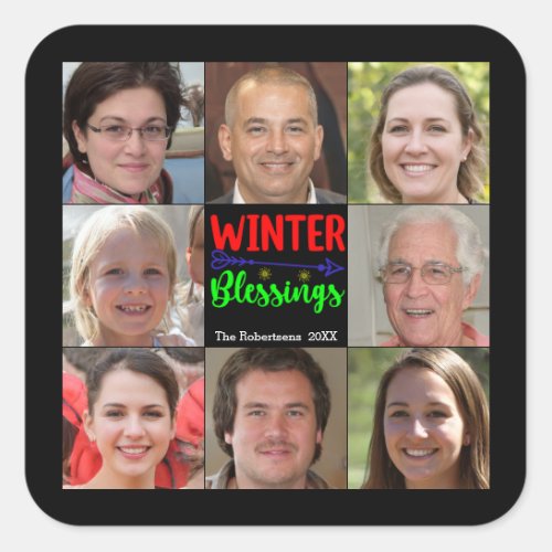 Winter Blessings Christmas Family Photo Collage  Square Sticker
