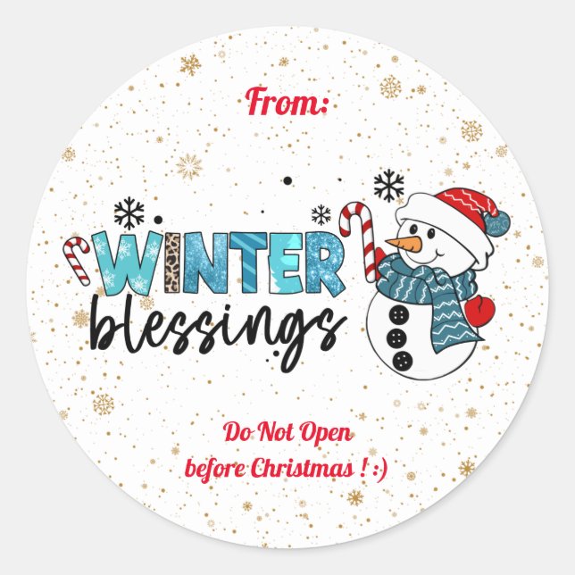 Winter Blessings Customize Classic Round Sticker (Front)