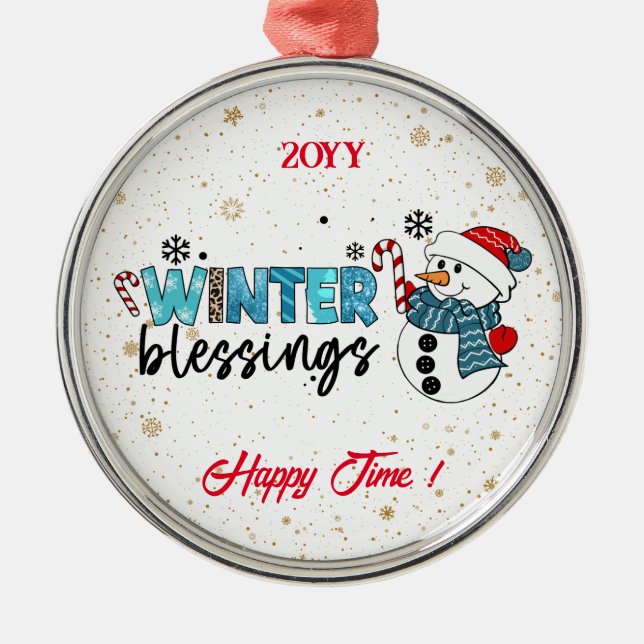 Winter Blessings Customize Metal Ornament (Front)