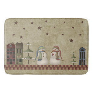 Winter Blessings Folkart Snowmen Couple Bath Mat