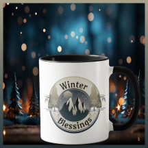 Winter Blessings Mountains and Star Light Badge