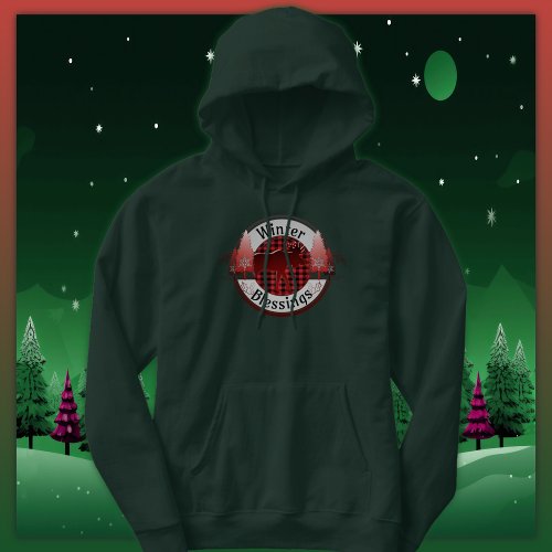 Winter Blessings Plaid Moose Badge Hoodie