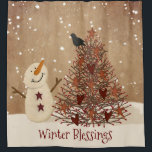 Winter Blessings Snowman Shower Curtain<br><div class="desc">This Winter Blessings Primitive Snowman Shower Curtain features my mouse drawn primitive country style art.  Perfect for your Primitive bath this Holiday season. Look for matching bath products in my Holiday bath section.</div>