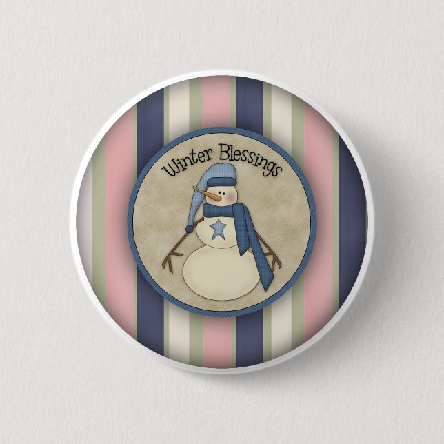Winter Blessings Snowmen Pinback Button (Front)