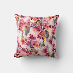 Winter Bliss-Watercolor Floral Magenta Home Decor Throw Pillow