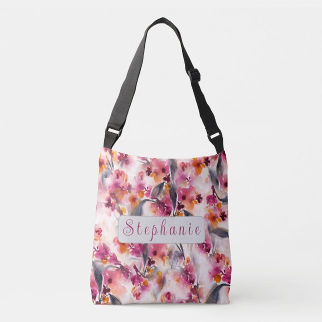 Winter Bliss Watercolor Floral- Personalized Name Crossbody Bag (Front)