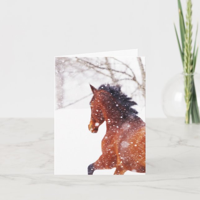 Winter Blizzard Horse Christmas Greeting Card (Front)