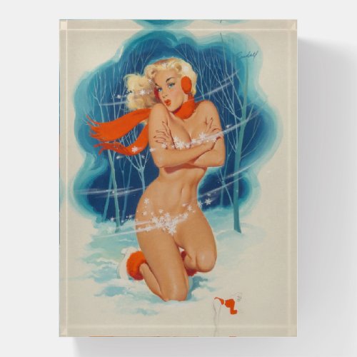 Winter Blonde Pin Up Girl  Paperweight