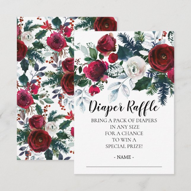 Winter Bloom Baby Shower Diaper Raffle Ticket Invitation (Front/Back)