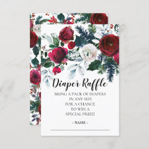 Winter Bloom Baby Shower Diaper Raffle Ticket Invitation