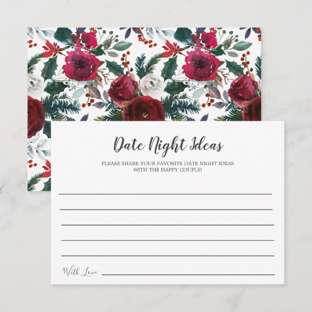 Winter Bloom Floral Bridal Date Night Ideas Card (Front/Back)