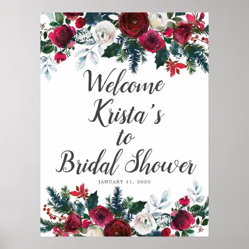 Winter Bloom Floral Bridal Shower Welcome Sign