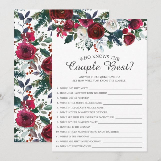 Winter Bloom Who Knows the Couple Best Bridal Game Invitation (Front/Back)