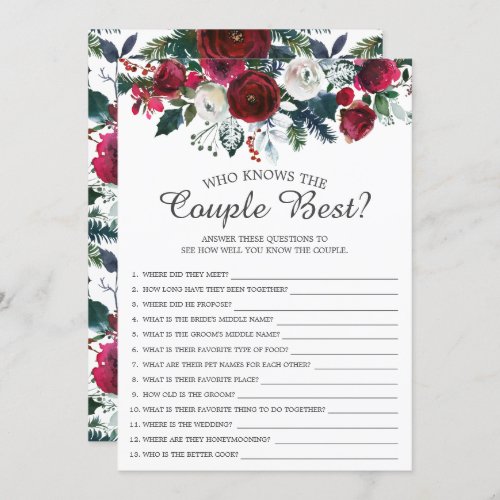 Winter Bloom Who Knows the Couple Best Bridal Game Invitation