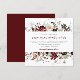 Winter Blooms - Burgundy Text Wedding | Invitation